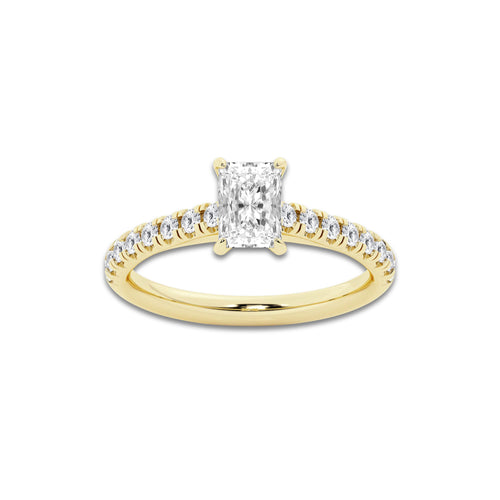 1.14 ctw Radiant Lab-Grown Diamond Pave Engagement Ring in 14K Yellow Gold for Women | E Color, VS1 Clarity, IGI Certified 0.75 ct Center Diamond