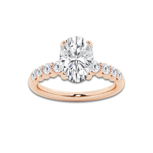 3.04 ctw Oval Lab-Grown Diamond Side Stone Engagement Ring in 14K Rose Gold for Women | Colorless D, VVS1 Clarity, IGI Certified 2.50 Ct Center Diamond