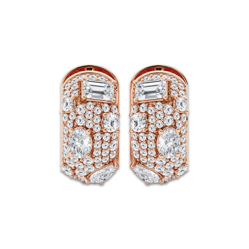 3 1/2 ctw Multi-Shape Lab Grown Diamond Pave Scatter Hoop Earrings 14K Rose Gold, DE, VS1