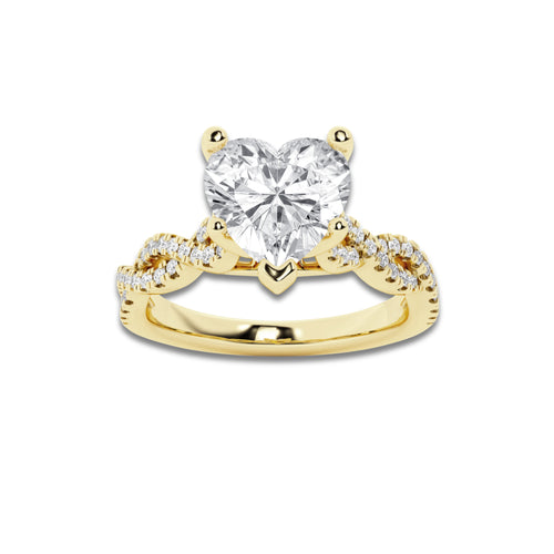 2.25 ctw Heart Lab-Grown Diamond Twisted Shank Engagement Ring in 14K Yellow Gold for Women | D Color, VVS1 Clarity, IGI Certified 2.00 ct Center Diamond