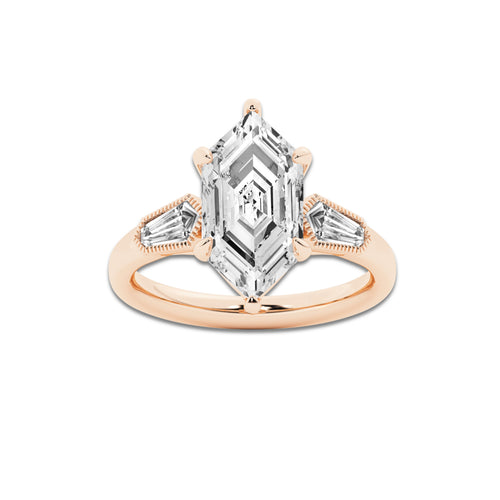 Malika 2 1/2 ctw Dutch Marquise Lab Grown Diamond Vintage Three Stone Engagement Ring 14K Rose Gold, EF, VS2 | IGI Certified, 2 ct Center