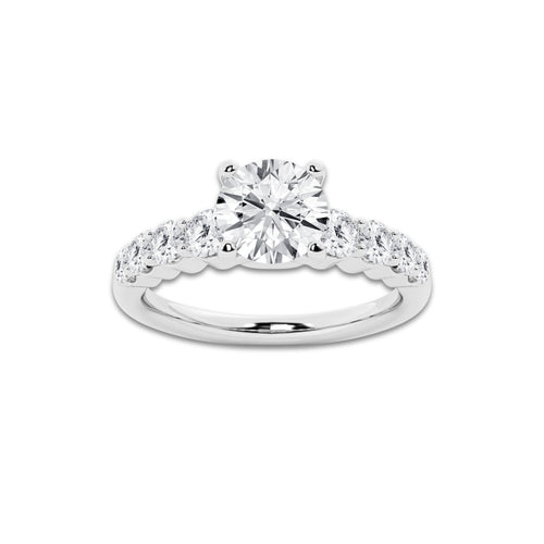 1.54 Ct Round Lab-Grown Diamond Half Eternity Engagement Ring in 14K White Gold for Female, Colorless (E), VS1 Clarity | IGI Certified, 1.00 Ct Center Diamond