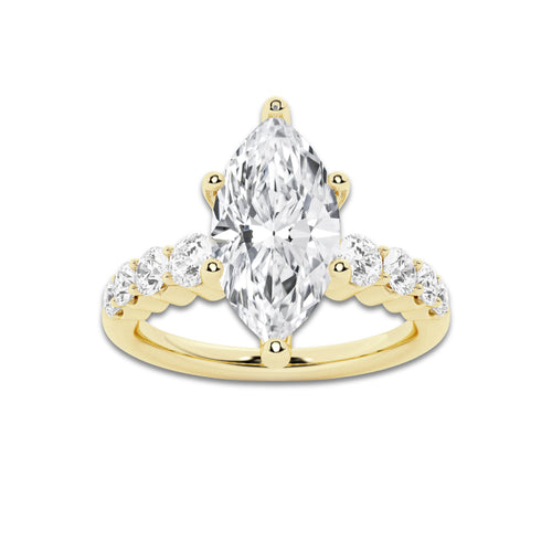2.04 Ct Marquise Lab-Grown Diamond Half Eternity Engagement Ring in 14K Yellow Gold for Female, Colorless (E), VS1 Clarity | IGI Certified, 1.50 Ct Center Diamond