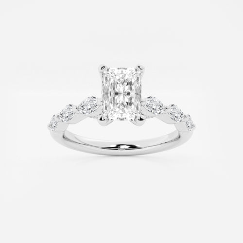 1.16 ctw Radiant Lab-Grown Diamond Marquise Side Stone Engagement Ring in Platinum for Women | Colorless E, VS1 Clarity, IGI Certified 0.75 ct Center Diamond