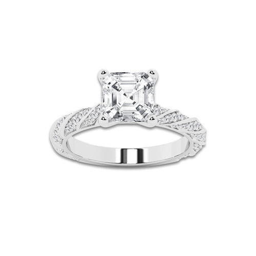 3.44 ctw Asscher Lab-Grown Diamond Twisted Band Engagement Ring in 14K White Gold for Women | Colorless E, VS1 Clarity, IGI Certified 3.00 ct Center Diamond