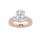 4.46 ctw Oval Lab-Grown Diamond Three Stone Double Row Engagement Ring in 14K Rose Gold for Women | D Color, VVS1 Clarity, IGI Certified 3.50 ct Center Diamond