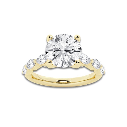 2.98 ctw Round Lab-Grown Diamond Marquise Side Stone Engagement Ring in 14K Yellow Gold for Women | Colorless D, VVS1 Clarity, IGI Certified 2.50 ct Center Diamond