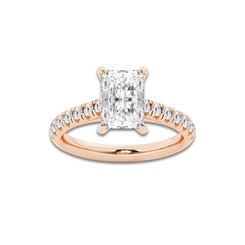 2.41 ctw Radiant Lab-Grown Diamond Pave Engagement Ring in 14K Rose Gold for Women | D Color, VVS1 Clarity, IGI Certified 2.00 ct Center Diamond
