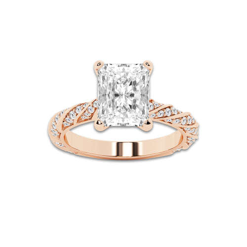 3.92 ctw Radiant Lab-Grown Diamond Twisted Band Engagement Ring in 14K Rose Gold for Women | Colorless E, VS1 Clarity, IGI Certified 3.50 ct Center Diamond