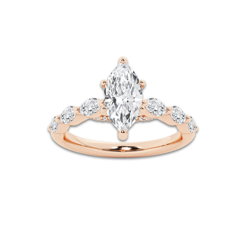 1.16 ctw Marquise Lab-Grown Diamond Marquise Side Stone Engagement Ring in 14K Rose Gold for Women | Colorless E, VS1 Clarity, IGI Certified 0.75 ct Center Diamond