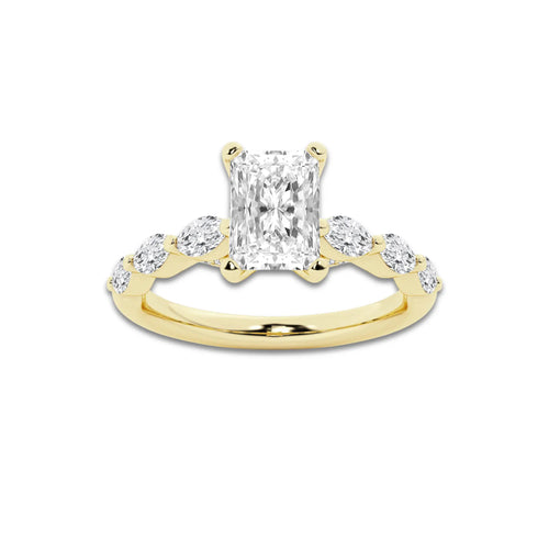 1.16 ctw Radiant Lab-Grown Diamond Marquise Side Stone Engagement Ring in 14K Yellow Gold for Women | Colorless E, VS1 Clarity, IGI Certified 0.75 ct Center Diamond