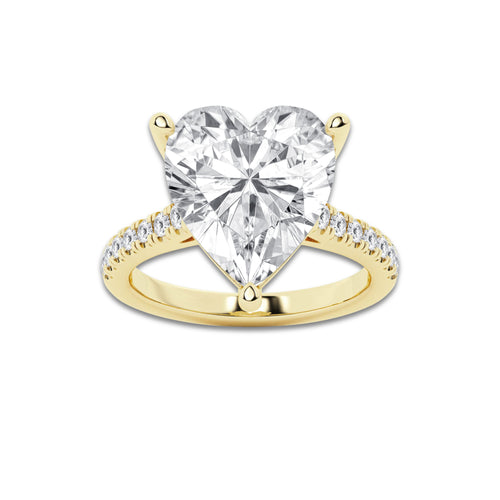 8.46 ctw Heart Lab-Grown Diamond Hidden Halo Side Stone Engagement Ring in 18K Yellow Gold for Women | Colorless E, VS1 Clarity, IGI Certified 8.00 ct Center Diamond