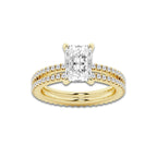 2.69 ctw Radiant Lab-Grown Diamond Double Row Diamond Engagement Ring in 14K Yellow Gold for Women | Colorless E, VS1 Clarity, IGI Certified 2.00 ct Center Diamond