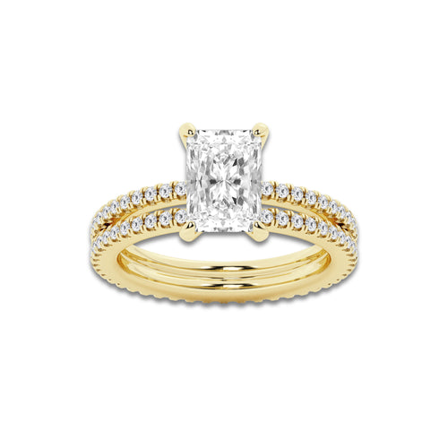 2.69 ctw Radiant Lab-Grown Diamond Double Row Diamond Engagement Ring in 14K Yellow Gold for Women | Colorless E, VS1 Clarity, IGI Certified 2.00 ct Center Diamond