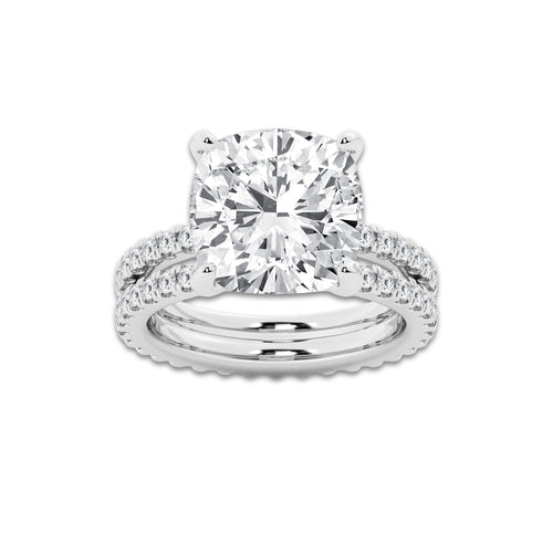 9.22 ctw Cushion Lab-Grown Diamond Double Row Diamond Engagement Ring in 14K White Gold for Women | Colorless E, VS1 Clarity, IGI Certified 8.00 ct Center Diamond