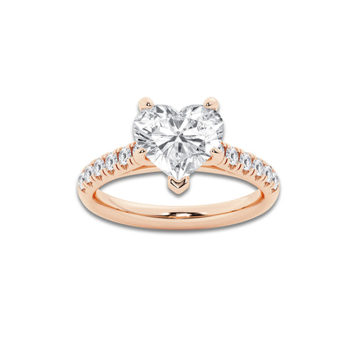 2.90 ctw Heart Lab-Grown Diamond Pave Engagement Ring in 14K Rose Gold for Women | D Color, VVS1 Clarity, IGI Certified 2.50 ct Center Diamond