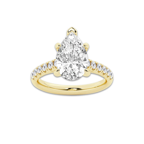 3.40 ctw Pear Lab-Grown Diamond Pave Engagement Ring in 14K Yellow Gold for Women | E Color, VS1 Clarity, IGI Certified 3.00 ct Center Diamond