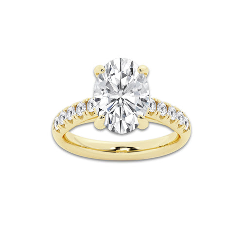 3.93 ctw Oval Lab-Grown Diamond Pave Engagement Ring in 14K Yellow Gold for Women | D Color, VVS1 Clarity, IGI Certified 3.50 ct Center Diamond