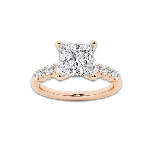 4.16 ctw Princess Lab-Grown Diamond Side Stone Engagement Ring in 14K Rose Gold for Women | Colorless E, VS1 Clarity, IGI Certified 3.50 Ct Center Diamond