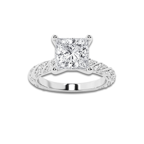 2.44 ctw Princess Lab-Grown Diamond Twisted Band Engagement Ring in Platinum for Women | Colorless D, VVS1 Clarity, IGI Certified 2.00 ct Center Diamond