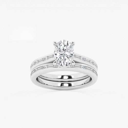 Synergy 2 1/4 ctw Oval Lab Grown Diamond Baguette and Princess Side Stone Bridal Set Platinum, E, VS1 | IGI Certified, 1 1/2 ct Center