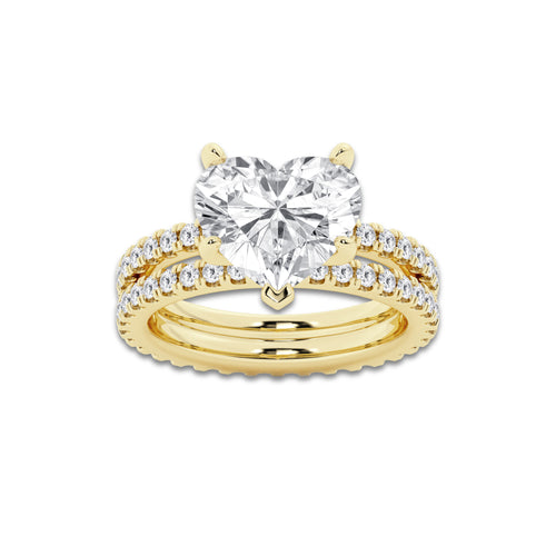 5.22 ctw Heart Lab-Grown Diamond Double Row Diamond Engagement Ring in 14K Yellow Gold for Women | Colorless D, VVS1 Clarity, IGI Certified 4.00 ct Center Diamond