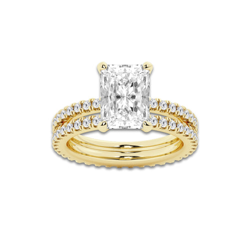3.89 ctw Radiant Lab-Grown Diamond Double Row Diamond Engagement Ring in 14K Yellow Gold for Women | Colorless E, VS1 Clarity, IGI Certified 3.00 ct Center Diamond