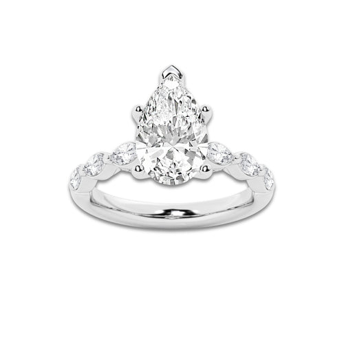 6.48 ctw Pear Lab-Grown Diamond Marquise Side Stone Engagement Ring in Platinum for Women | Colorless E, VS1 Clarity, IGI Certified 6.00 ct Center Diamond