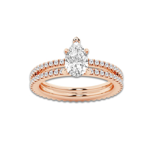 1.69 ctw Pear Lab-Grown Diamond Double Row Diamond Engagement Ring in 14K Rose Gold for Women | Colorless D, VVS1 Clarity, IGI Certified 1.00 ct Center Diamond