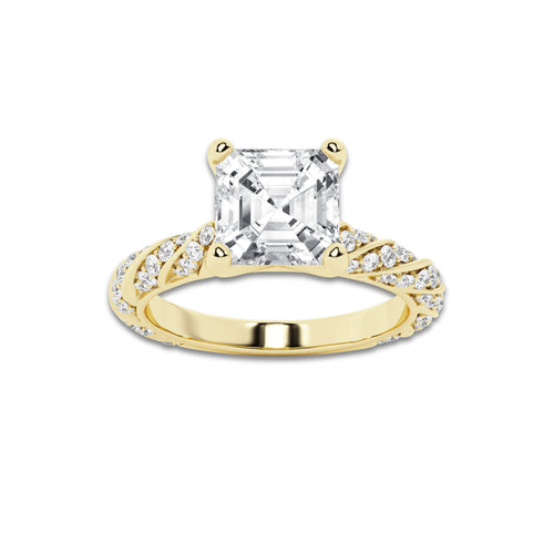 2.44 ctw Asscher Lab-Grown Diamond Twisted Band Engagement Ring in 14K Yellow Gold for Women | Colorless D, VVS1 Clarity, IGI Certified 2.00 ct Center Diamond