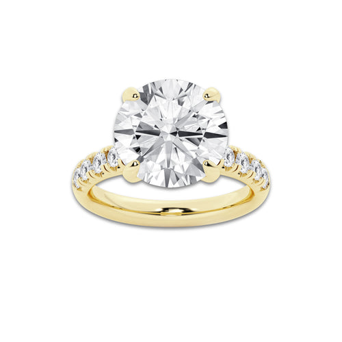 7.55 ctw Round Lab-Grown Diamond Pave Engagement Ring in 14K Yellow Gold for Women | E Color, VS1 Clarity, IGI Certified 7.00 ct Center Diamond