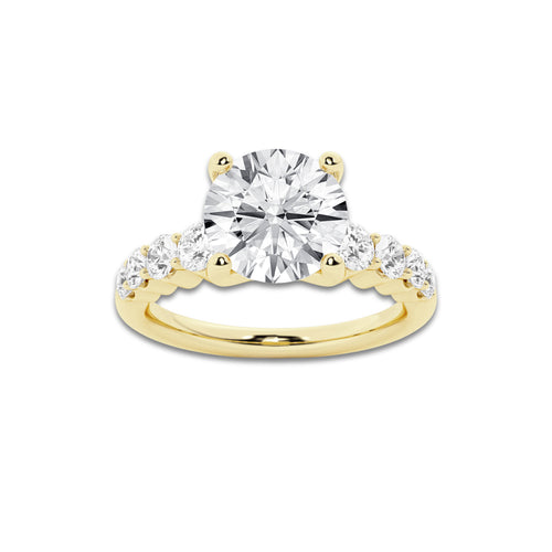 2.54 ctw Round Lab-Grown Diamond Side Stone Engagement Ring in 14K Yellow Gold for Women | Colorless D, VVS1 Clarity, IGI Certified 2.00 Ct Center Diamond