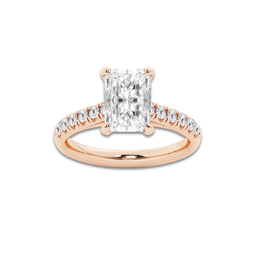 2.90 ctw Radiant Lab-Grown Diamond Pave Engagement Ring in 14K Rose Gold for Women | E Color, VS1 Clarity, IGI Certified 2.50 ct Center Diamond