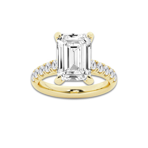 6.55 ctw Emerald Lab-Grown Diamond Pave Engagement Ring in 14K Yellow Gold for Women | D Color, VVS1 Clarity, IGI Certified 6.00 ct Center Diamond