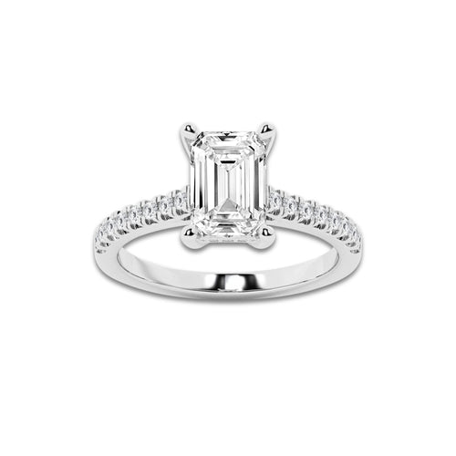 2.25 ctw Emerald Lab-Grown Diamond Hidden Halo Side Stone Engagement Ring in Platinum for Women | Colorless D, VVS1 Clarity, IGI Certified 2.00 ct Center Diamond