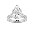 5.96 ctw Pear Lab-Grown Diamond Three Stone Double Row Engagement Ring in 14K White Gold for Women | D Color, VVS1 Clarity, IGI Certified 5.00 ct Center Diamond
