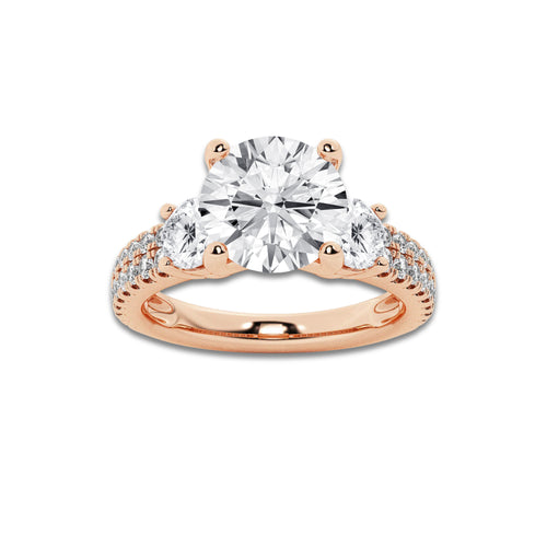 1.75 ctw Round Lab-Grown Diamond Three Stone Double Row Engagement Ring in 14K Rose Gold for Women | D Color, VVS1 Clarity, IGI Certified 1.00 ct Center Diamond