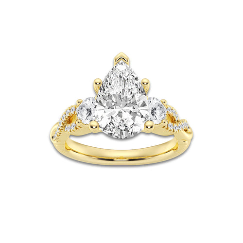 3.10 ctw Pear Lab-Grown Diamond Side Stone Engagement Ring in 14K Yellow Gold for Women | Colorless D, VVS1 Clarity, IGI Certified 2.50 ct Center Diamond