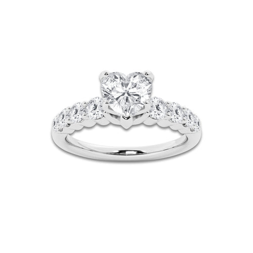 1.54 ctw Heart Lab-Grown Diamond Side Stone Engagement Ring in 14K White Gold for Women | Colorless D, VVS1 Clarity, IGI Certified 1.00 Ct Center Diamond