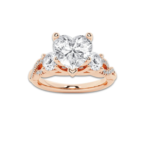 2.62 ctw Heart Lab-Grown Diamond Side Stone Engagement Ring in 14K Rose Gold for Women | Colorless D, VVS1 Clarity, IGI Certified 2.00 ct Center Diamond