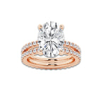 6.22 ctw Oval Lab-Grown Diamond Double Row Diamond Engagement Ring in 14K Rose Gold for Women | Colorless E, VS1 Clarity, IGI Certified 5.00 ct Center Diamond