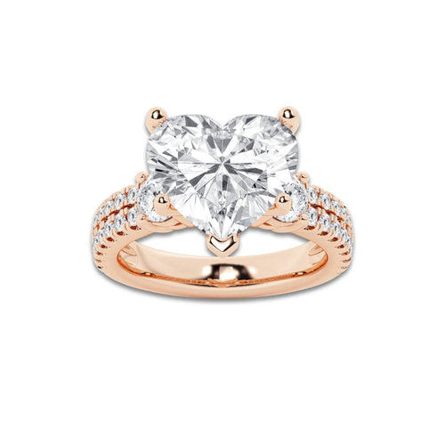 6.96 ctw Heart Lab-Grown Diamond Three Stone Double Row Engagement Ring in 14K Rose Gold for Women | E Color, VS1 Clarity, IGI Certified 6.00 ct Center Diamond