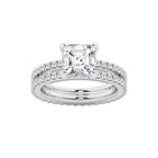 3.39 ctw Asscher Lab-Grown Diamond Double Row Diamond Engagement Ring in 14K White Gold for Women | Colorless D, VVS1 Clarity, IGI Certified 2.50 ct Center Diamond