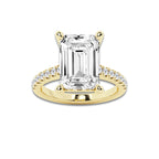 7.44 ctw Emerald Lab-Grown Diamond Hidden Halo Side Stone Engagement Ring in 18K Yellow Gold for Women | Colorless E, VS1 Clarity, IGI Certified 7.00 ct Center Diamond
