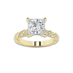 4.42 ctw Princess Lab-Grown Diamond Twisted Band Engagement Ring in 14K Yellow Gold for Women | Colorless D, VVS1 Clarity, IGI Certified 4.00 ct Center Diamond
