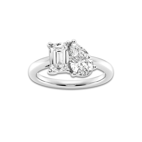 3 ctw Toi Et Moi Pear and Emerald Engagement Ring Platinum, E, VS1