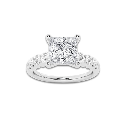 2.54 Ct Princess Lab-Grown Diamond Half Eternity Engagement Ring in 14K White Gold for Female, Colorless (D), VVS1 Clarity | IGI Certified, 2.00 Ct Center Diamond