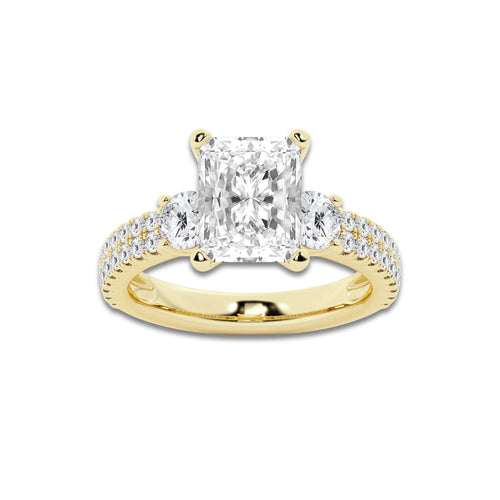 4.00 ctw Radiant Lab-Grown Diamond Three Stone Double Row Engagement Ring in 14K Yellow Gold for Women | D Color, VVS1 Clarity, IGI Certified 3.00 ct Center Diamond