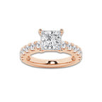 3.50 ctw Princess Lab-Grown Diamond Split-Prong Set Side Stone Engagement Ring in 14K Rose Gold for Women | Colorless E, VS1 Clarity, IGI Certified 2.50 ct Center Diamond