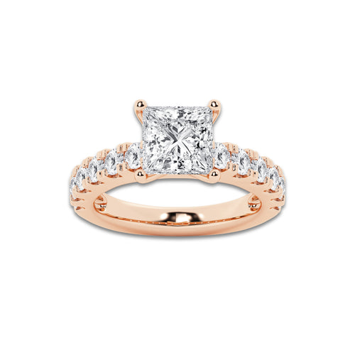 3.50 ctw Princess Lab-Grown Diamond Split-Prong Set Side Stone Engagement Ring in 14K Rose Gold for Women | Colorless E, VS1 Clarity, IGI Certified 2.50 ct Center Diamond